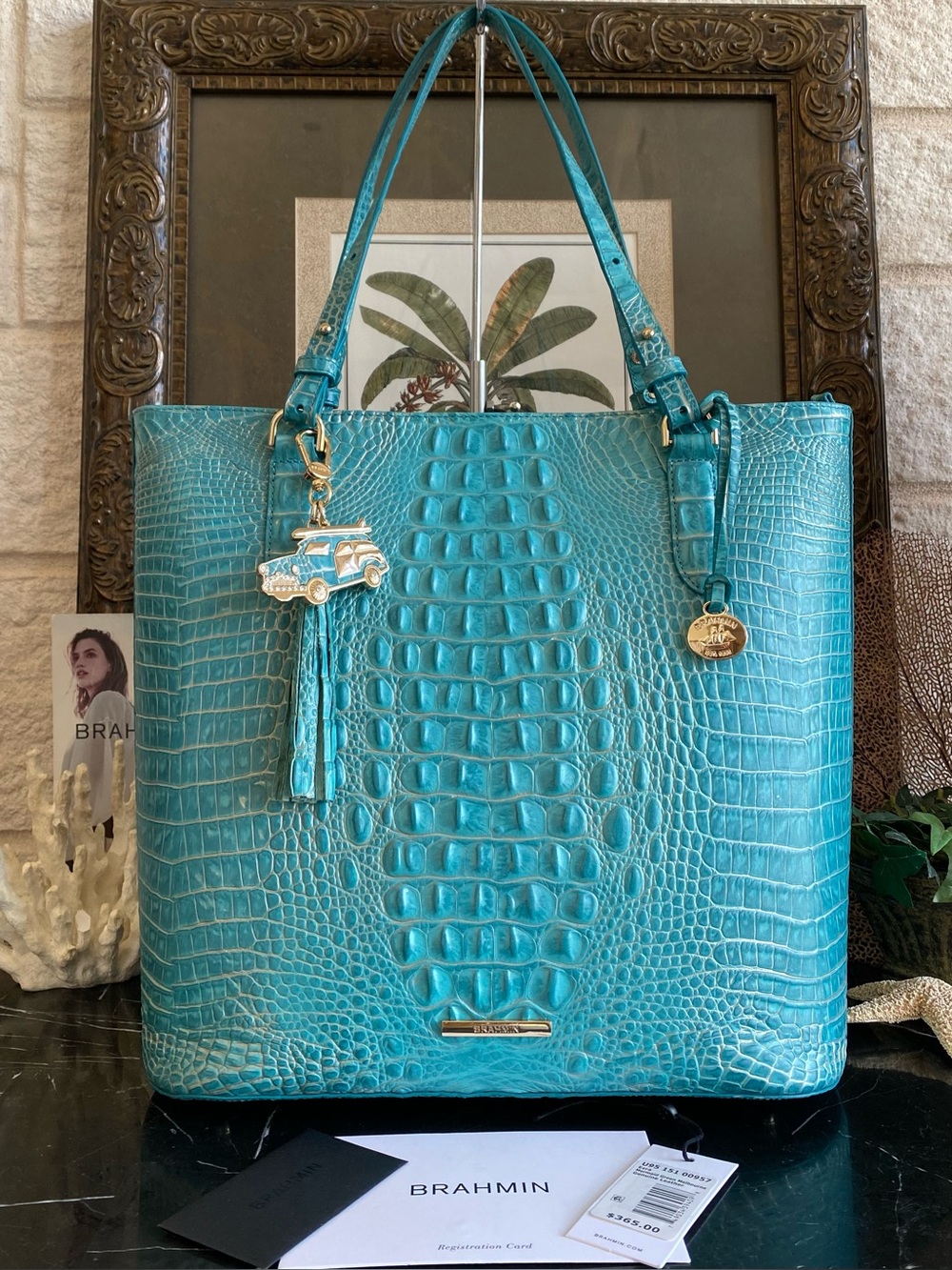🐬 Brahmin MERMAID GREEN MELBOURNE “Ezra” Tote Bag +BONUS COPA CAR Tassel